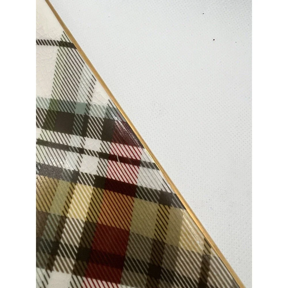Pottery Barn Plaid Catch all Tray fall red green gold table decor christmas
